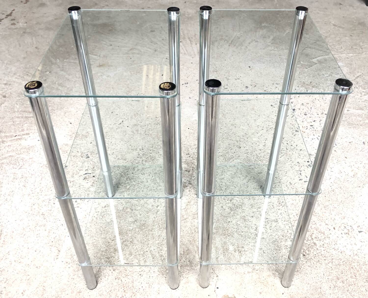 2 vintage 1980 rectangular sofa ends 3 translucent trays round tube