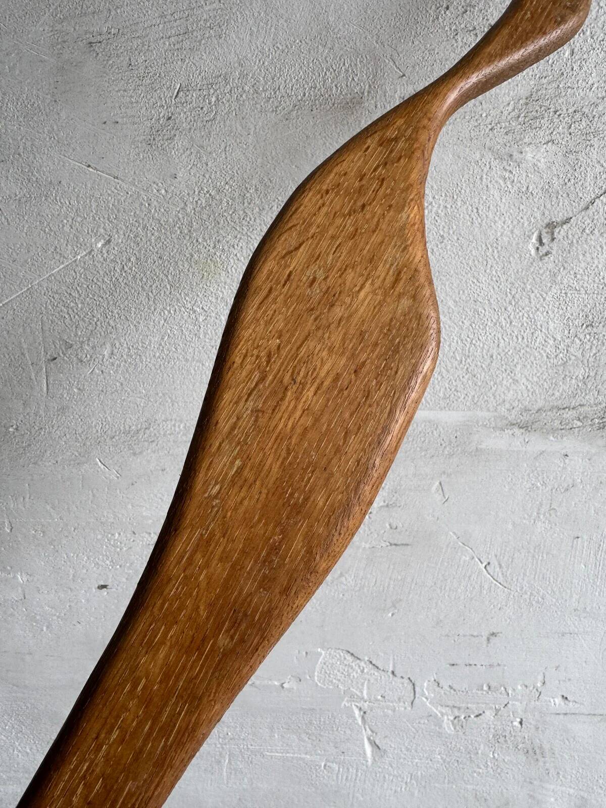 Tall Natural Wood Heron Crane Sculpture — Minimalist Brown Solid Wood Decorative Art Piece