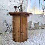 Hexagonal console table guéridon Regain pine 1970