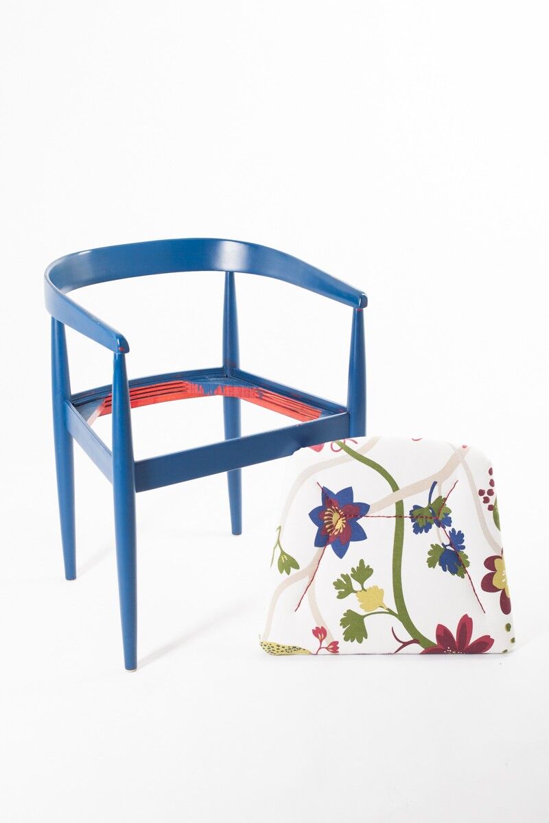 Vintage Flower Fabric & Blue Beech Armchair