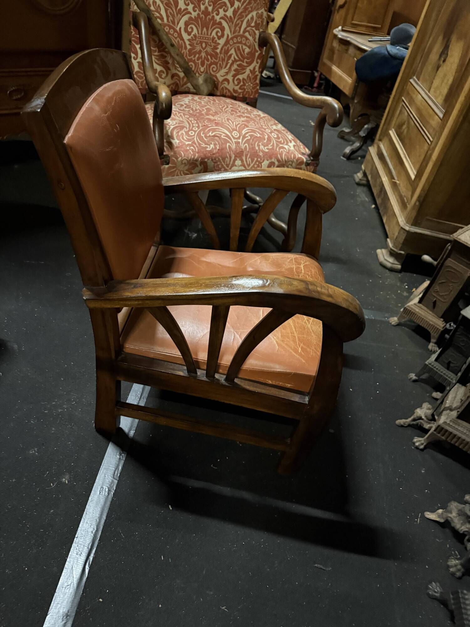 Art Deco bridge armchair with fan-shaped armrests - 1930s