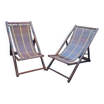 Paire de chiliennes en bambou, années 70