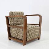 1930s Pair of Rare Refurbished Art Deco Armchairs in Walnut ,Reupholstered in Backhausen Fabric