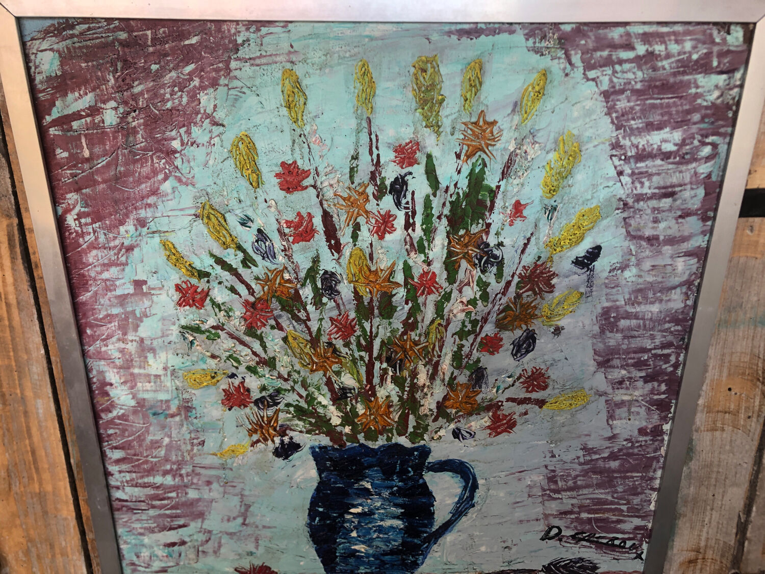 Oil painting on canvas d cherou vase of flowers