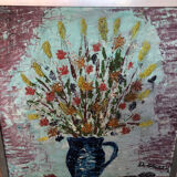 Tableau huile sur toile d cherou vase de fleurs