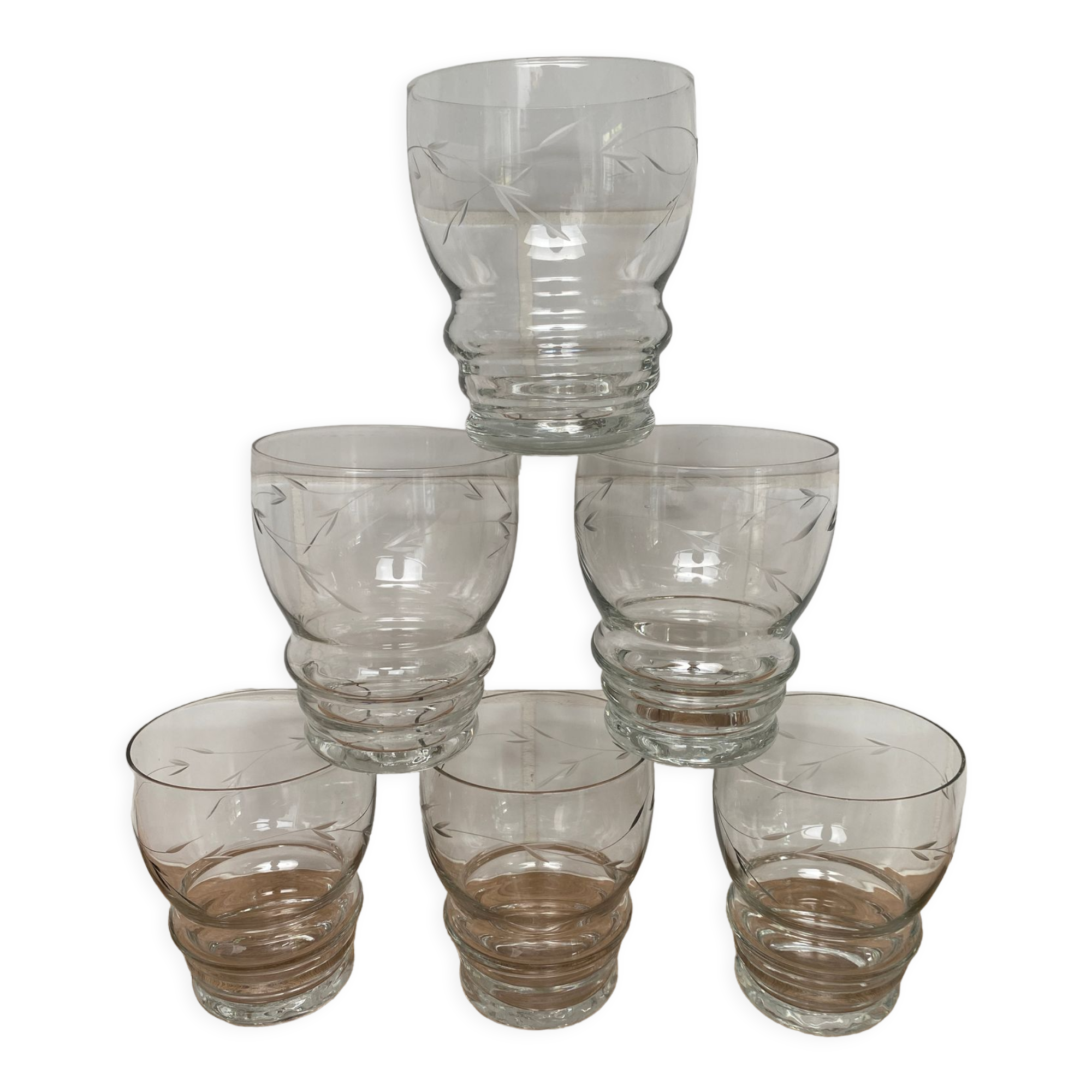 Set de 6 verres à eau en verre gravé