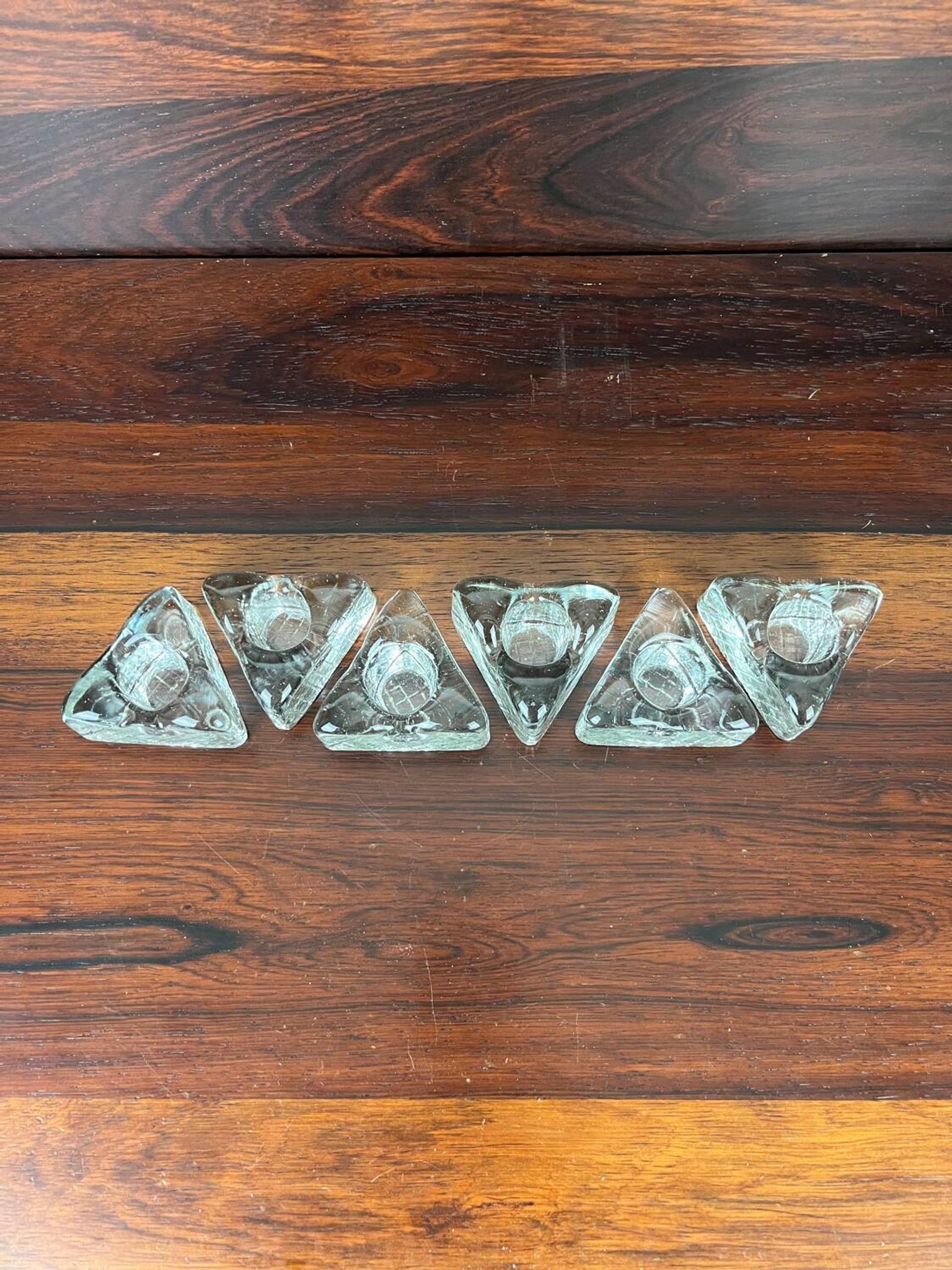 6 ice cube candle holders, molded glass