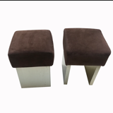 Pair of square seats made of chocolate velvet calf