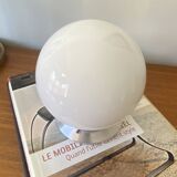 Ceiling light or wall light with white opal glass globe, 15 cm, aluminium rose.