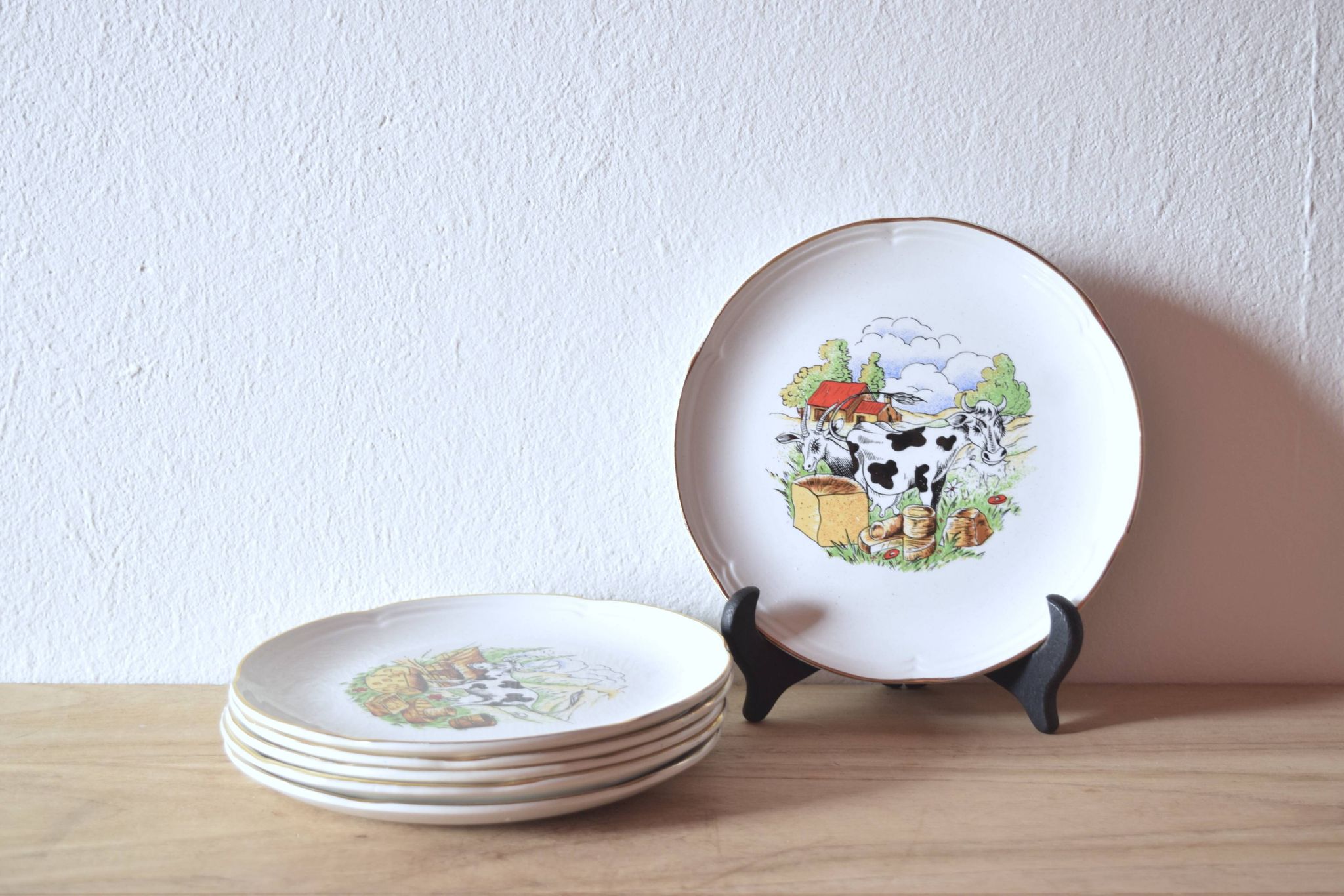Moulin-des-Loups - Orchies - Set of 6 vintage glazed ceramic cheese plates