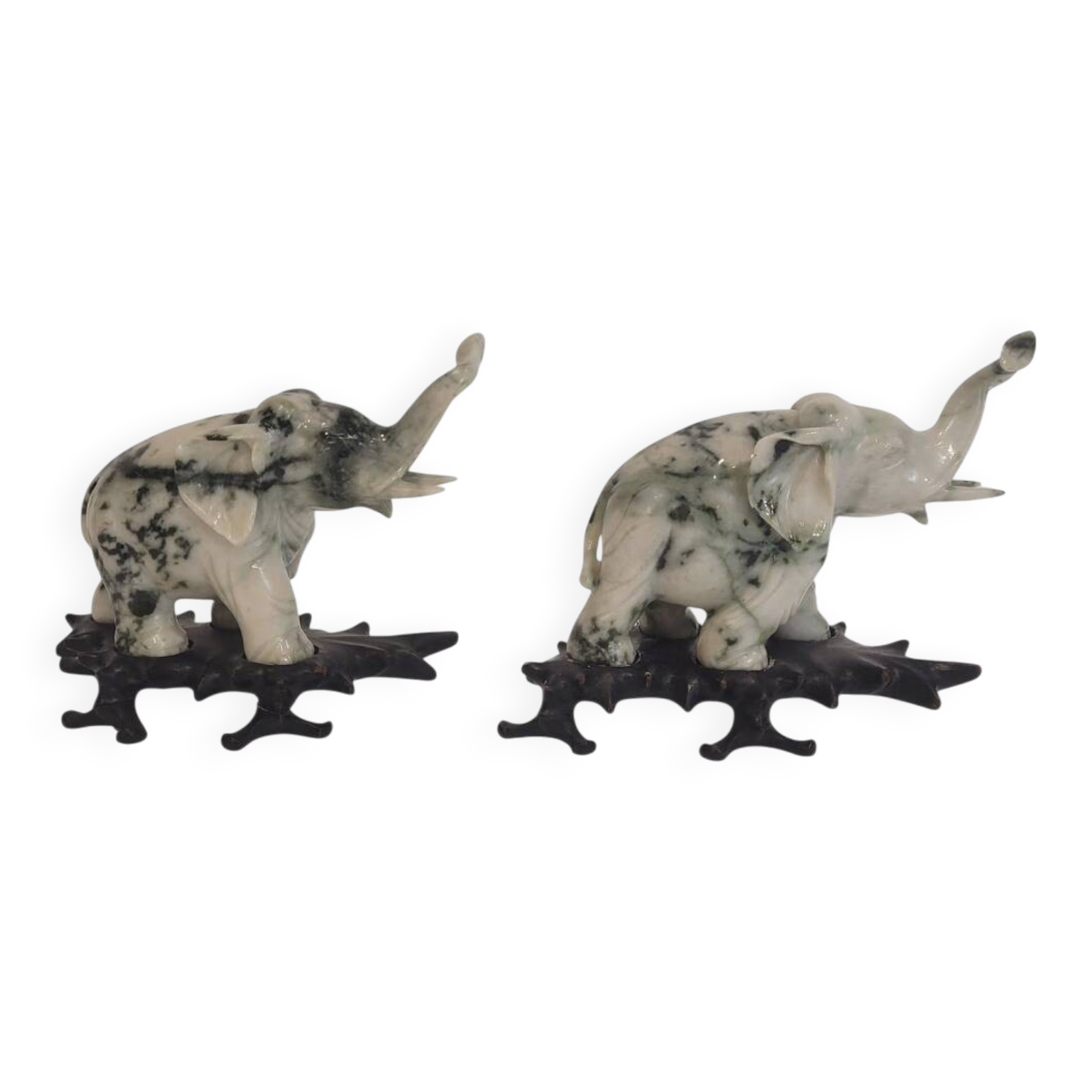 Pair of elephant paperweights, veined marble, 80s - France