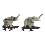 Pair of elephant paperweights, veined marble, 80s - France