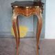 Wooden bedside table with marquetry and bronze, side table with curved legs