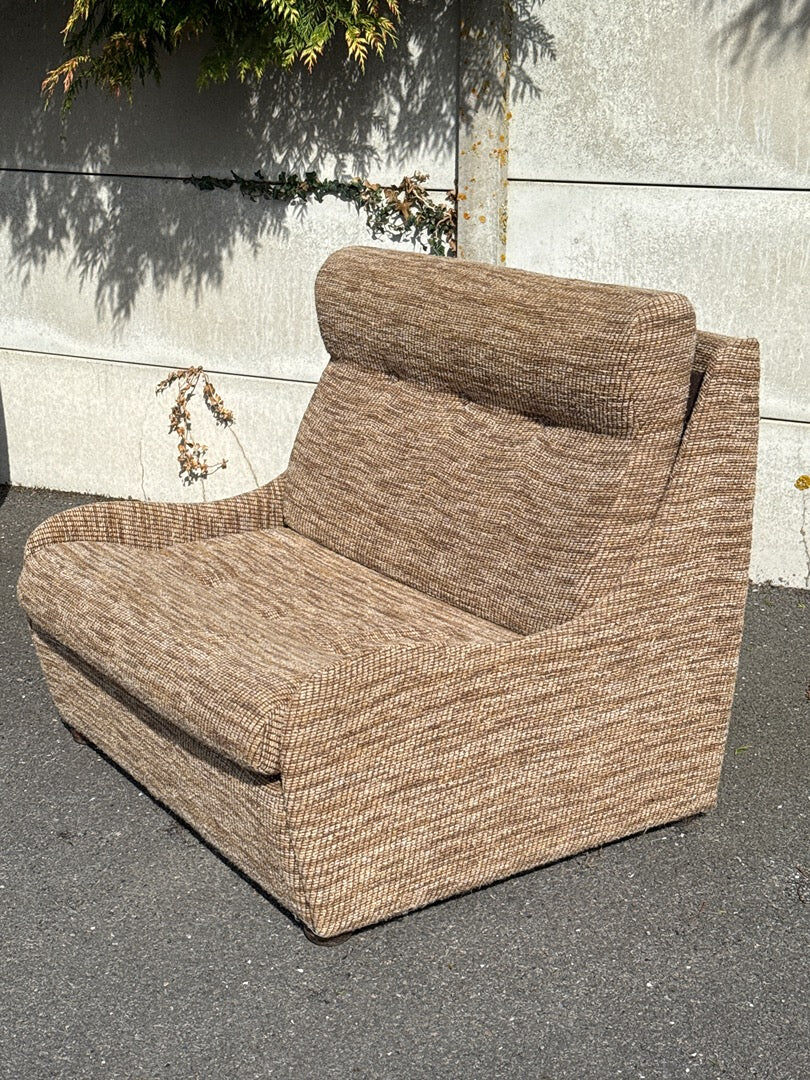 Fauteuil convertible vintage en tissu beige et marron
