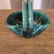 Vintage ceramic basket Accolay turquoise Signed Bull's Head X.C