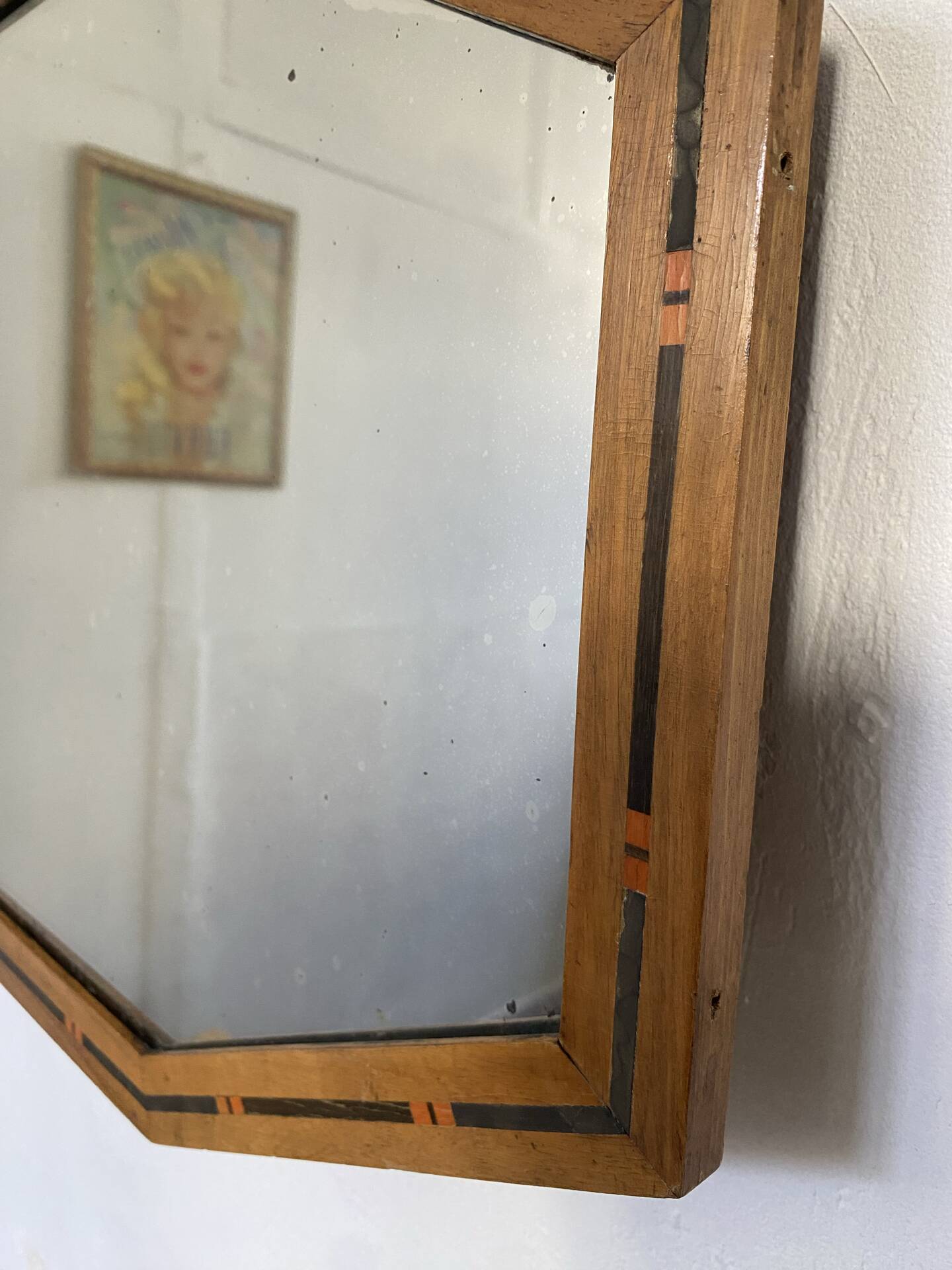 Miroir Art déco vintage bois marqueté
