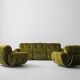 Three seater sofa and armchairs dining set by Adriano Piazzesi, reupholstered olive velvet
