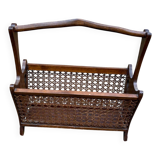 Vintage magazine rack, solid wood and cane document holder.