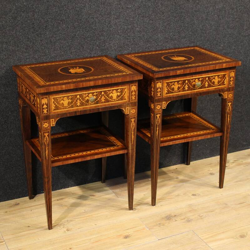 Pair of Louis XVI style inlaid bedside tables from the 20th century