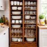 Antique double curtain cabinet in oak (internal drawers)