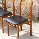 Set of 6 Scandinavian chairs in beech and black skaï, 1960s
