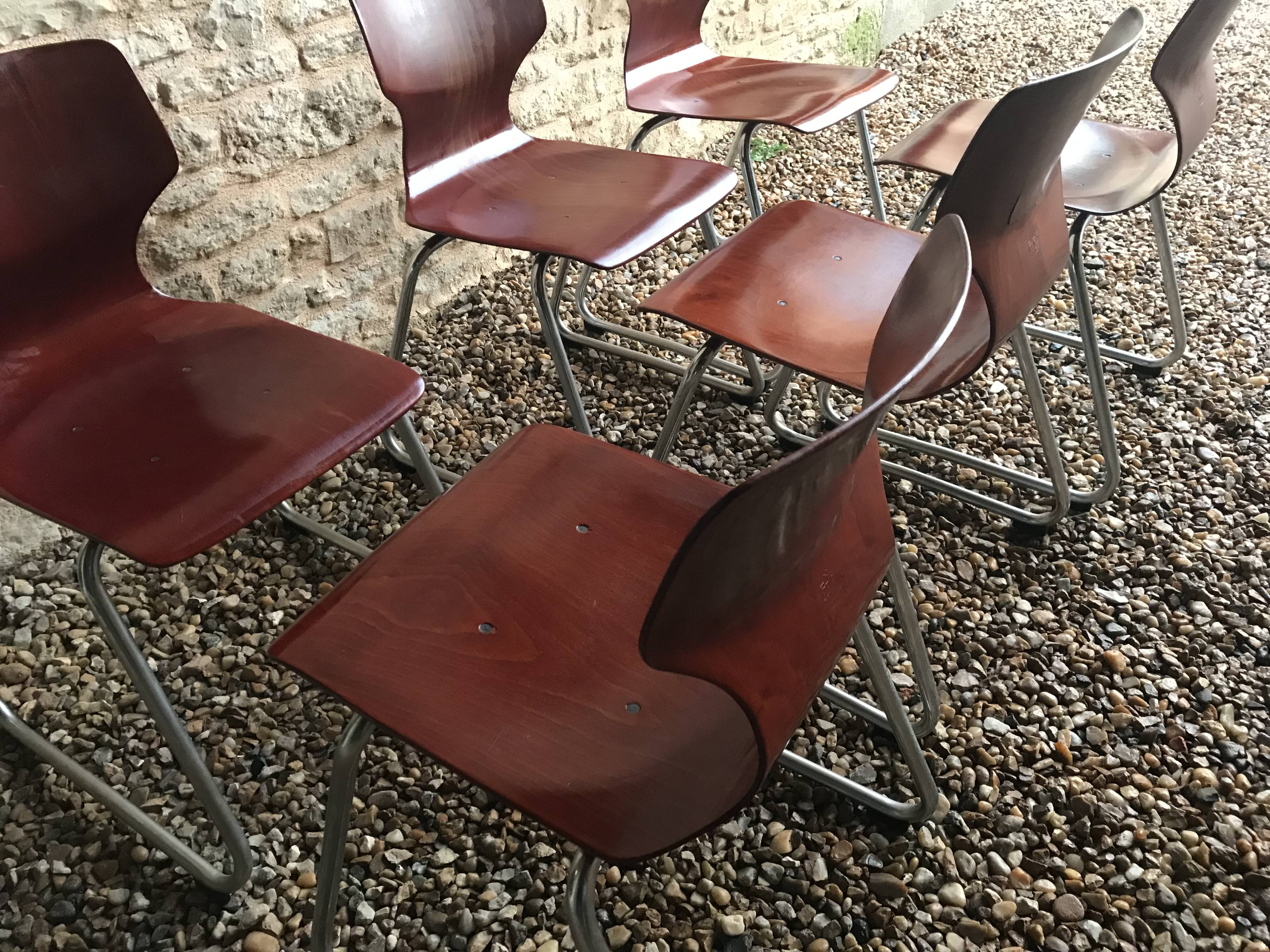 Set of 6 vintage Pagholz Flötotto stackable chairs in Pagwood