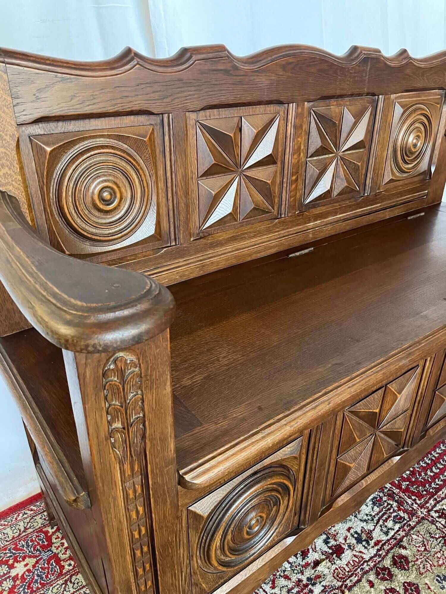 Antique oak carved bank chest – Breton style