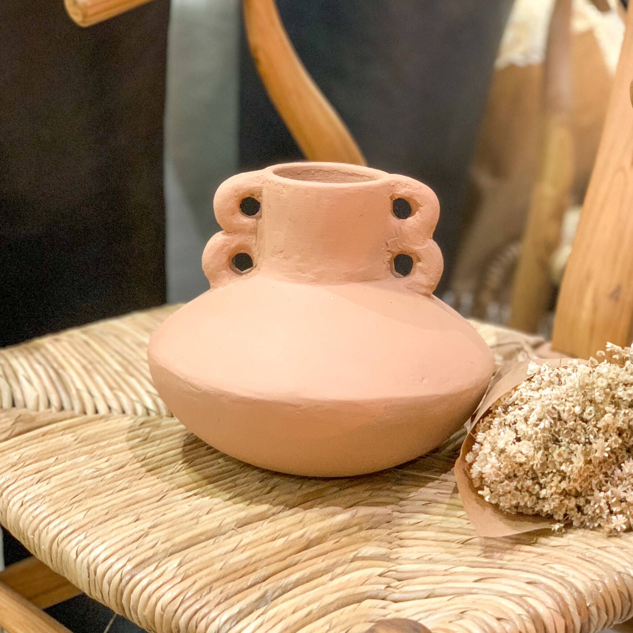 Terracotta vase with terracotta handles