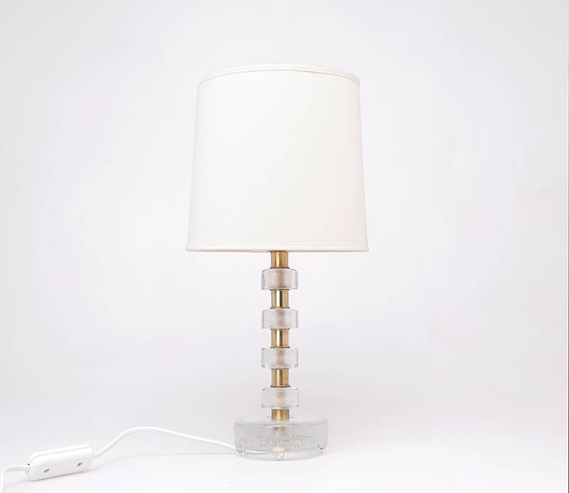 Orrefors crystal and brass table lamp for Vitrika