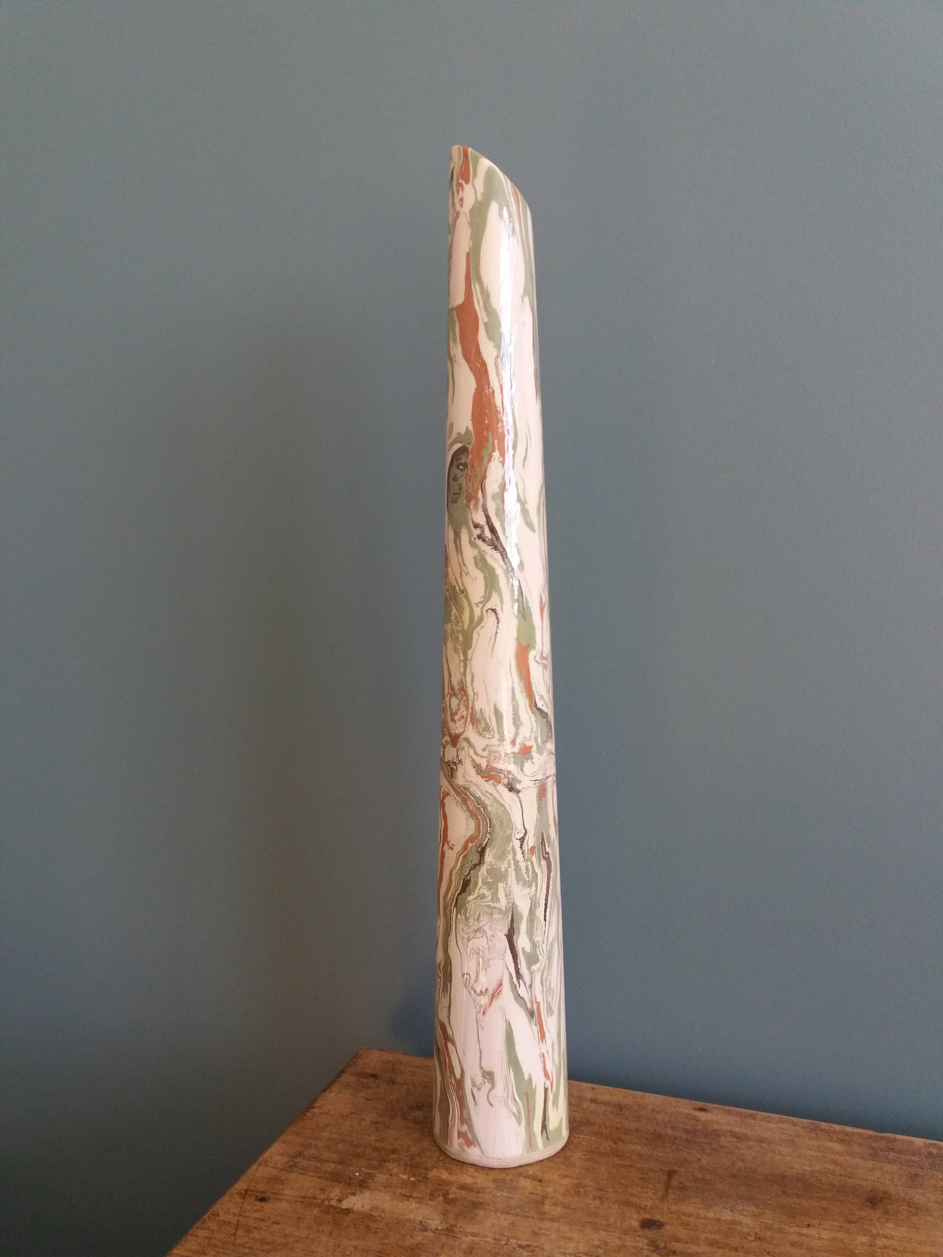 Large format marbled vase in mixed earth, Pichon style, Uzès