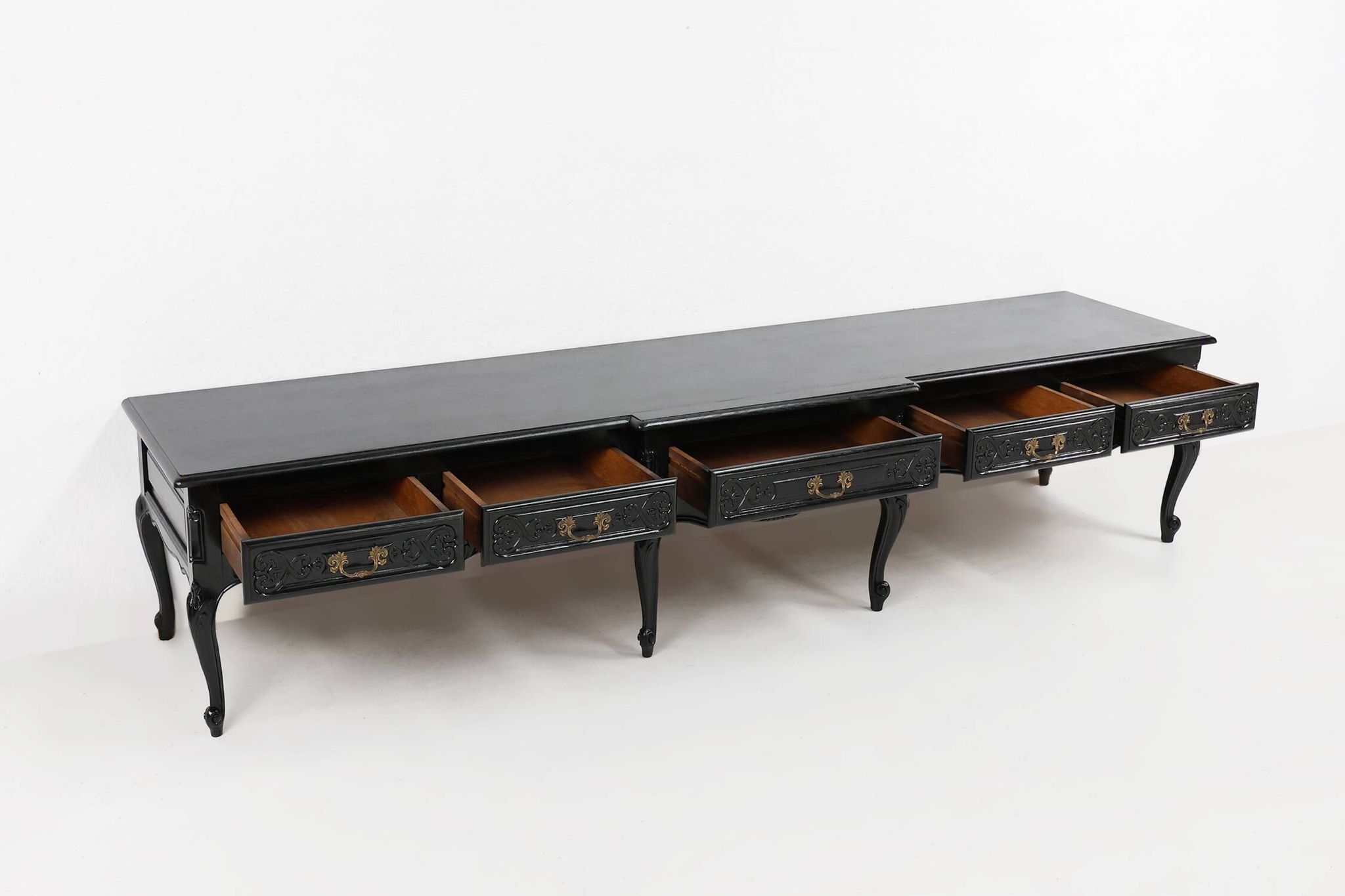 20th Century Louis XV style black low sideboard, France