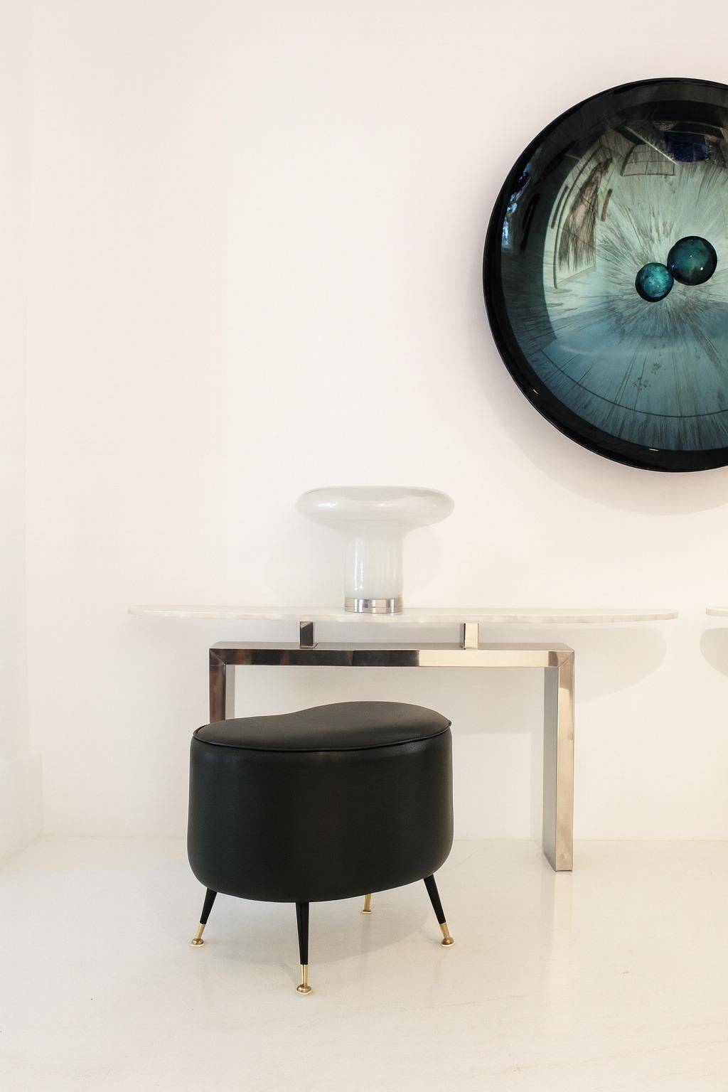 Pair of Italian Footstools in Solid Wood and Green Faux Leather, Italy, 1960s