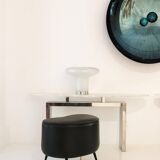 Pair of Italian Footstools in Solid Wood and Green Faux Leather, Italy, 1960s