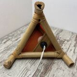 Lampe pyramide en bambou et tissus des années 70