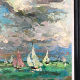 French school of the 20th century. The regattas. Oil on cardboard.