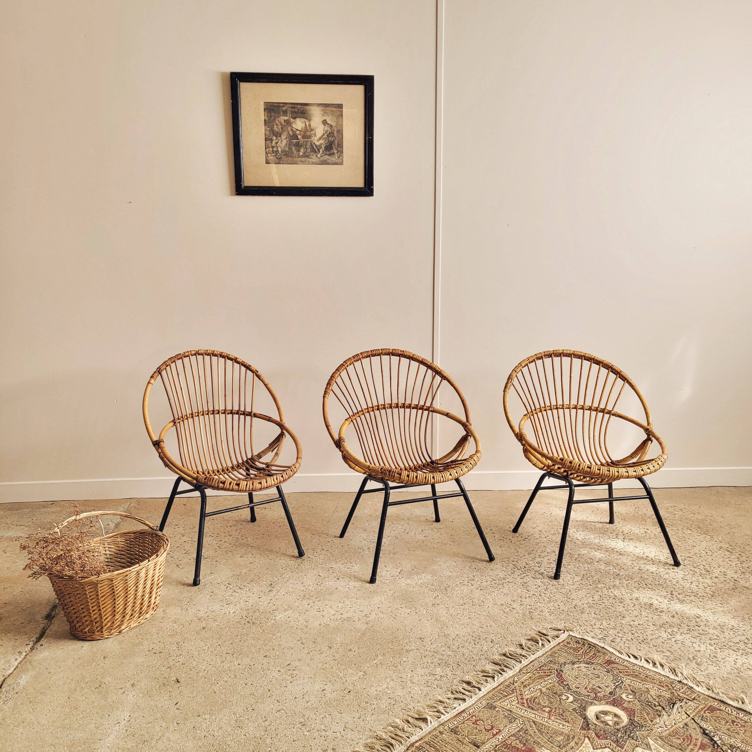 Fauteuils en rotin vintage
