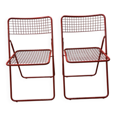 Paire de chaises pliantes iconiques- Ted Net-design industriel IKEA 1970