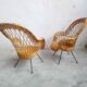 Paire de fauteuils rotin pied métal vintage