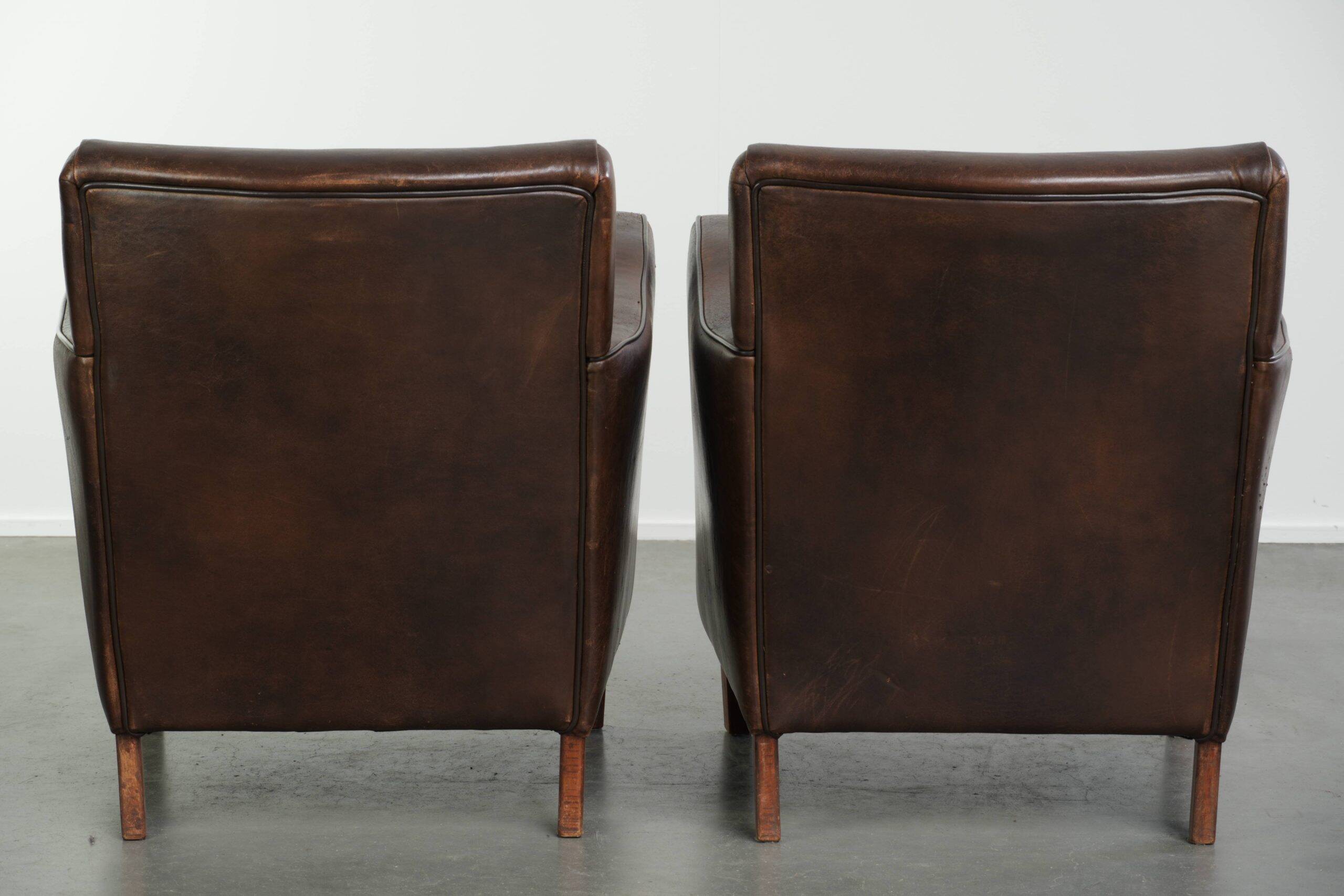 Sturdy set of vintage sheepskin armchairs with a nice English design