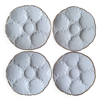 Set de 4 assiettes à huitres blanches dorées