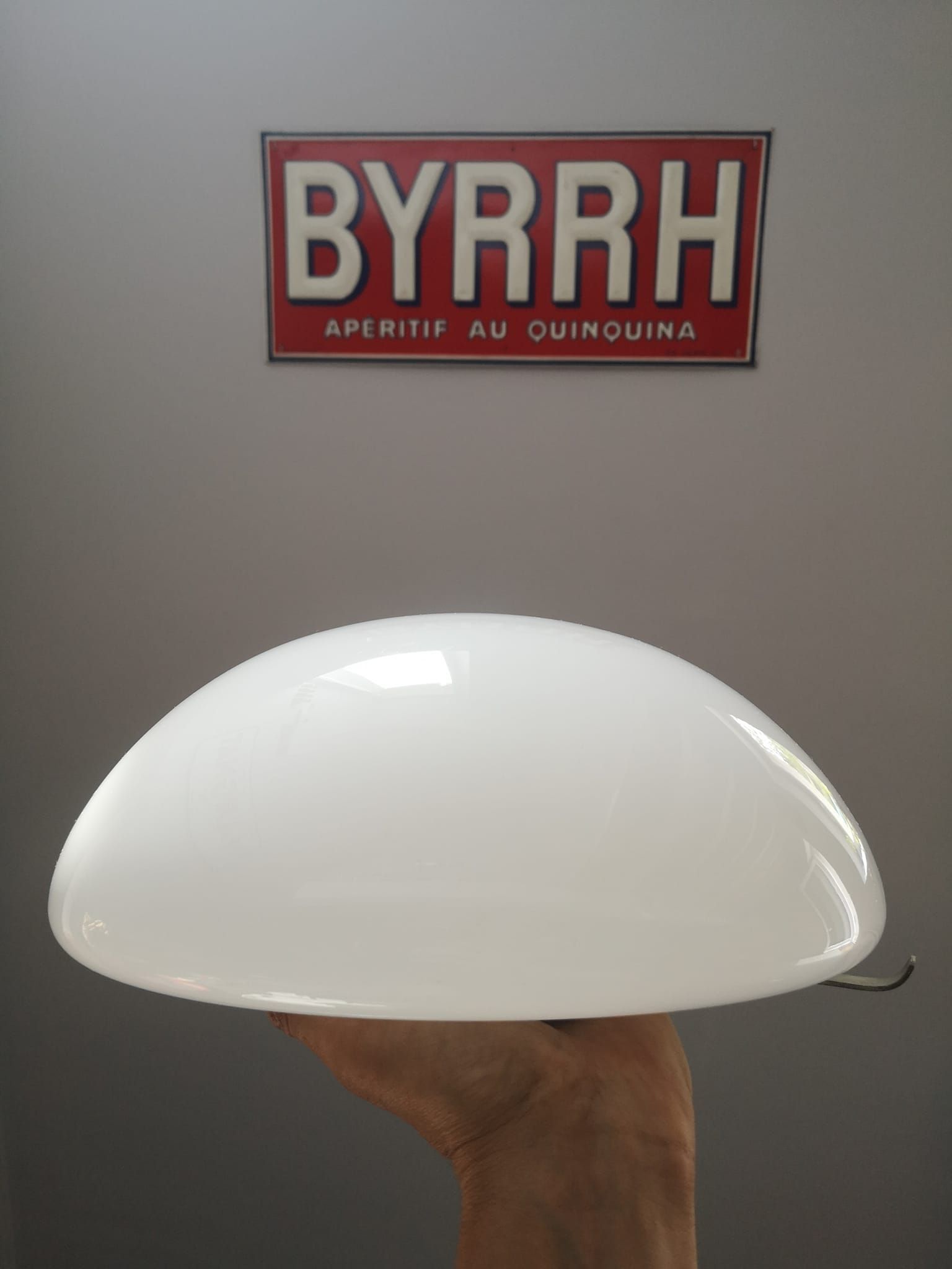 Lampshade old ceiling lamp half globe ball opaline industrial white vintage tbe ø 30 cm 2 lights