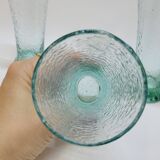 6 flared glasses in textured bubble blown blue glass pastis / orangeade / water