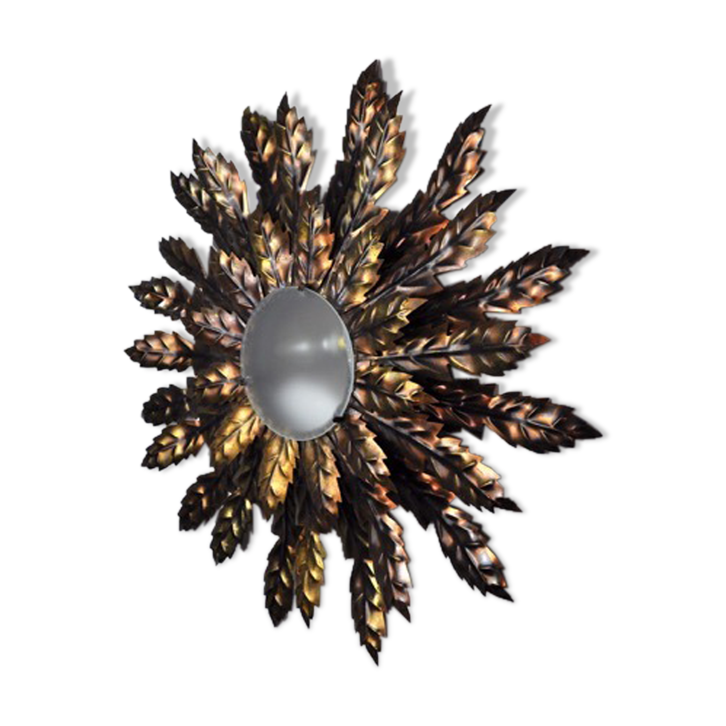 Floral wall lamp sun, golden metal, italy, 1970