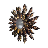 Floral wall lamp sun, golden metal, italy, 1970