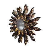 Applique florale soleil, métal doré, italie, 1970