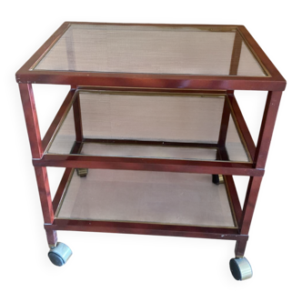 Table d'appoint en acier et verre à roulettes