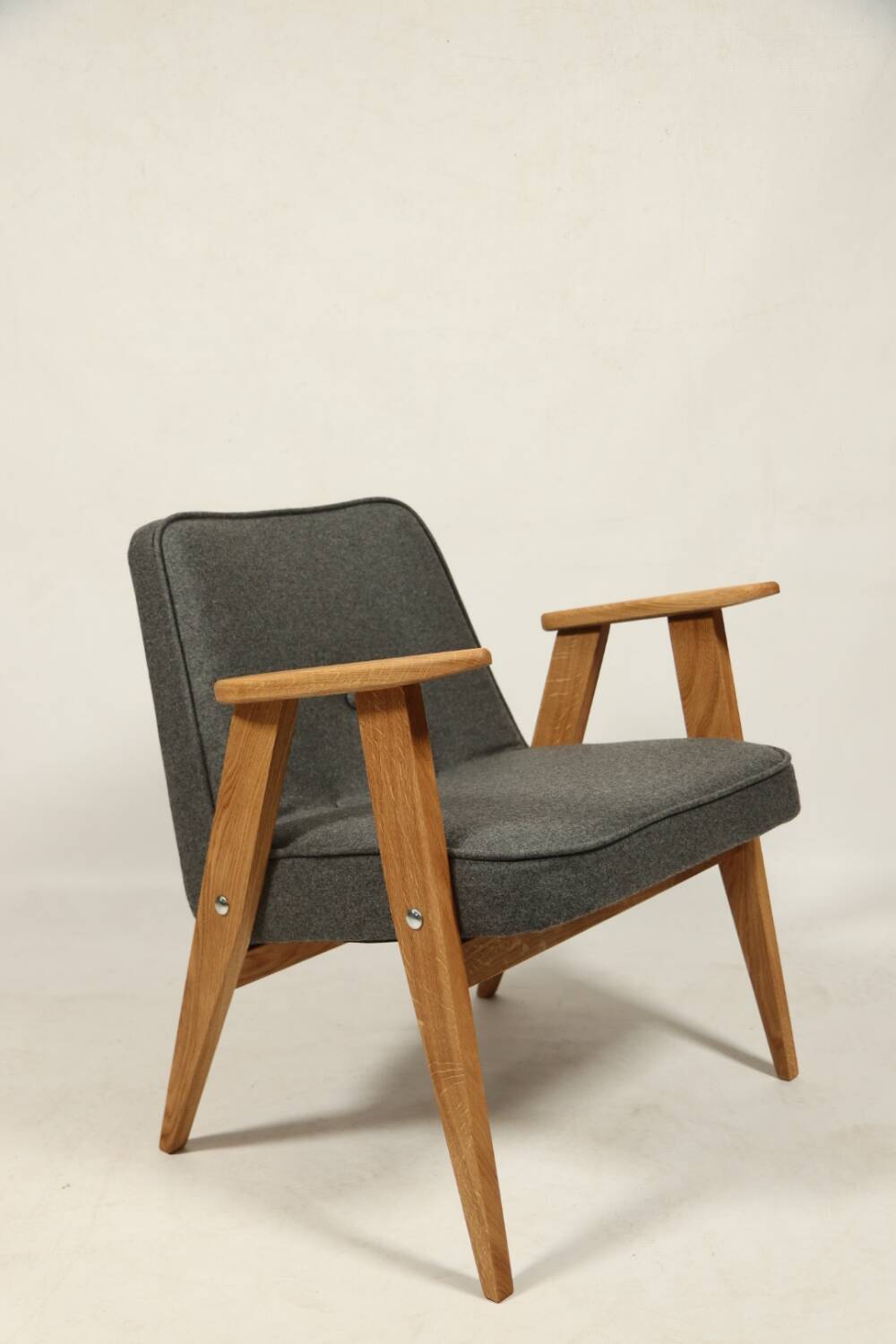 Vintage armchair anthracite gray natural wool oak wood