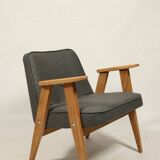 Vintage armchair anthracite gray natural wool oak wood