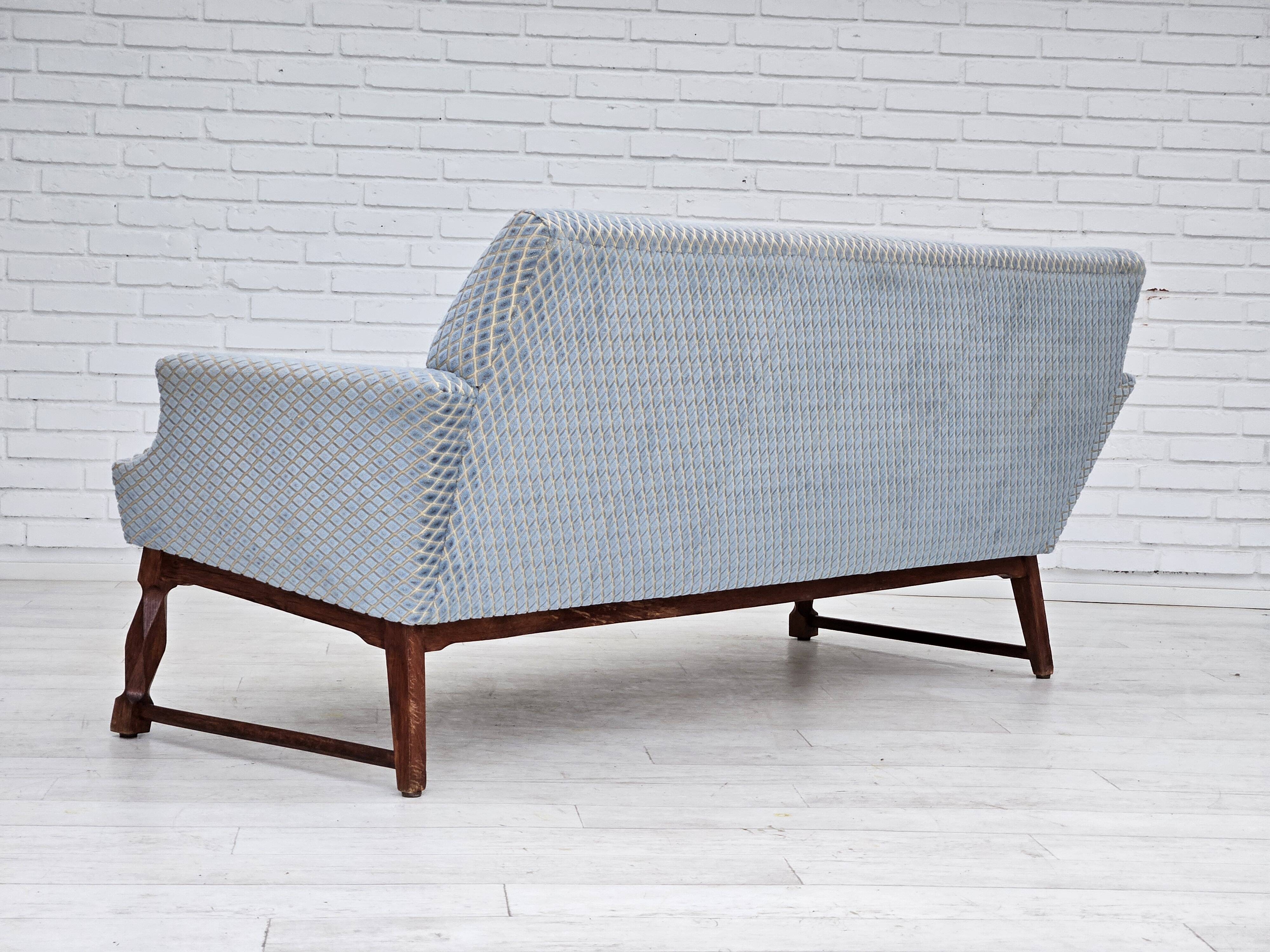 1970s, Danish 3 seater sofa, original good condition, velour, oak wood.