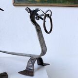 Pair of zoomorphic metal andirons "dogs" 1950